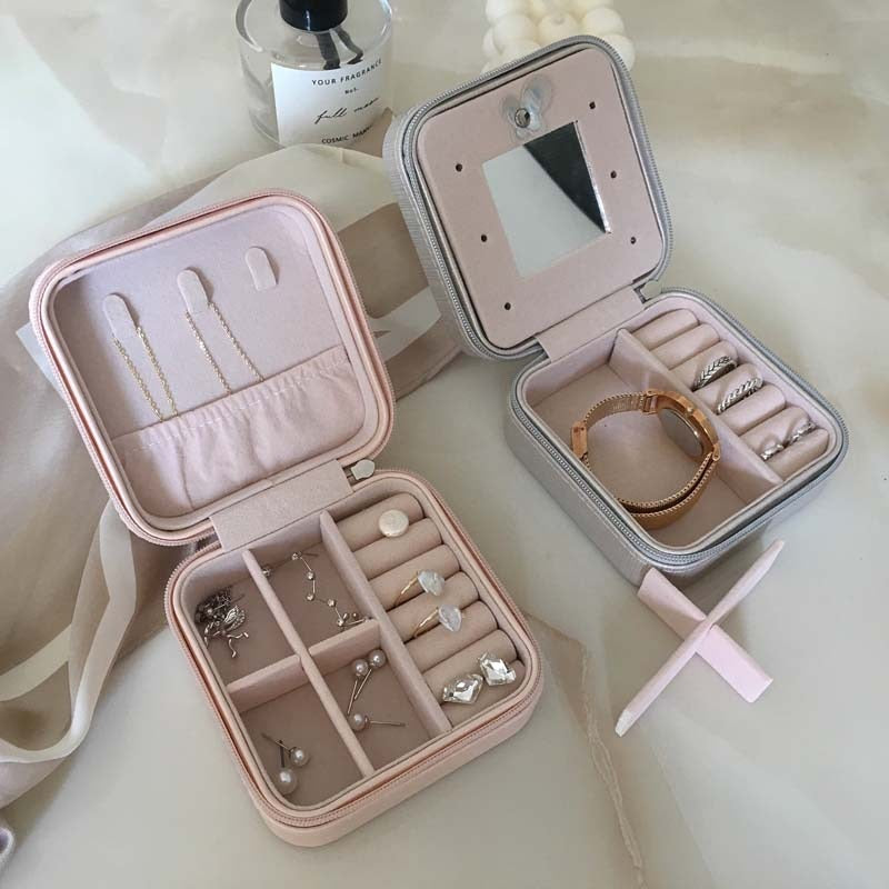 Minimalist Design Korean Jewelry Organizer Display Travel Jewelry Case Boxes PU Leather Zipper Storage Box T11680 - Shopeasywear