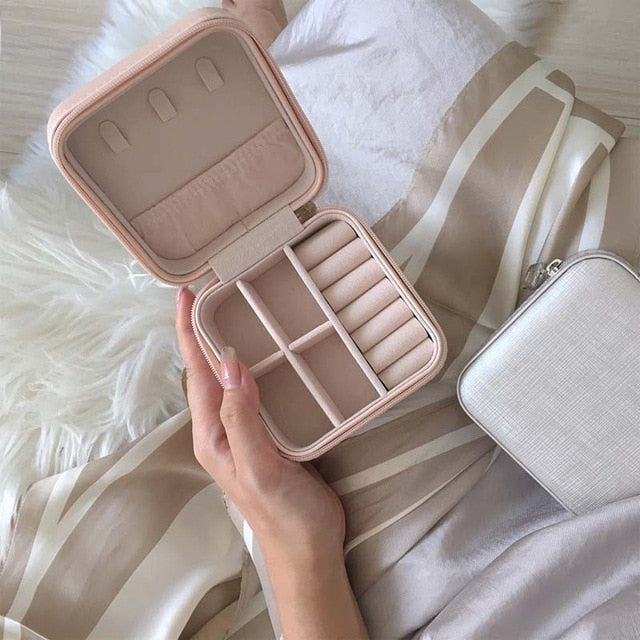 Minimalist Design Korean Jewelry Organizer Display Travel Jewelry Case Boxes PU Leather Zipper Storage Box T11680 - Shopeasywear