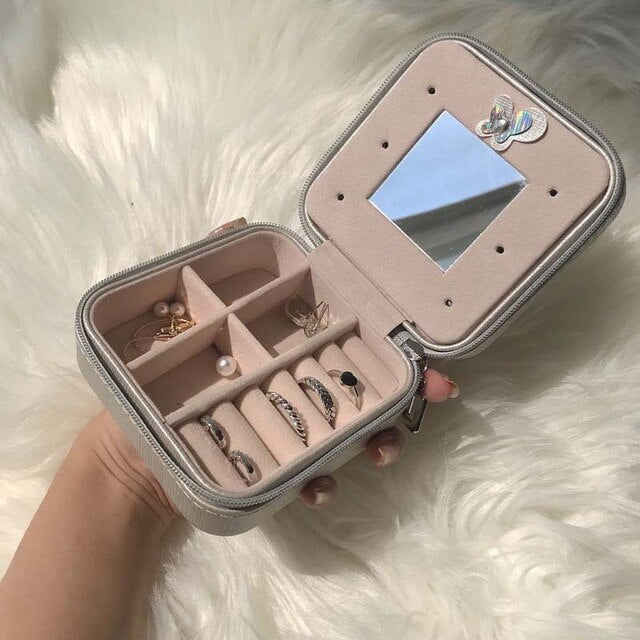 Minimalist Design Korean Jewelry Organizer Display Travel Jewelry Case Boxes PU Leather Zipper Storage Box T11680 - Shopeasywear