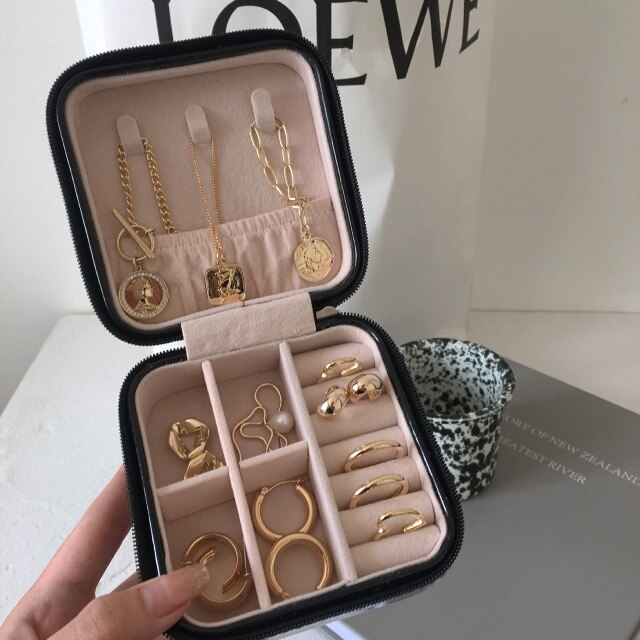 Minimalist Design Korean Jewelry Organizer Display Travel Jewelry Case Boxes PU Leather Zipper Storage Box T11680 - Shopeasywear