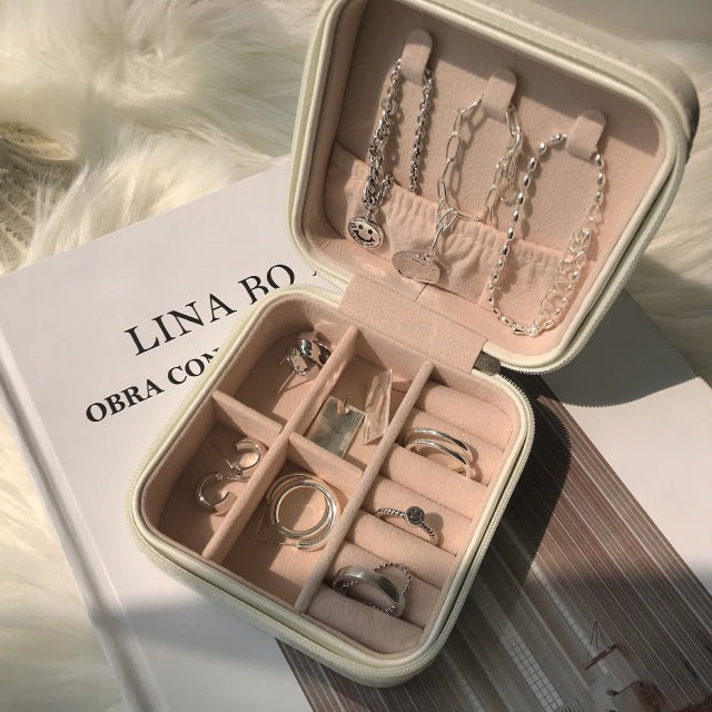 Minimalist Design Korean Jewelry Organizer Display Travel Jewelry Case Boxes PU Leather Zipper Storage Box T11680 - Shopeasywear