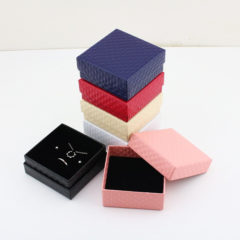 7.5*7.5 Red/Blue/Buff/Black/Pink/White Paper Square Jewelry Box Package GIft Box for Necklace Bracelet Earrings Fashion Jewelry - Shopeasywear
