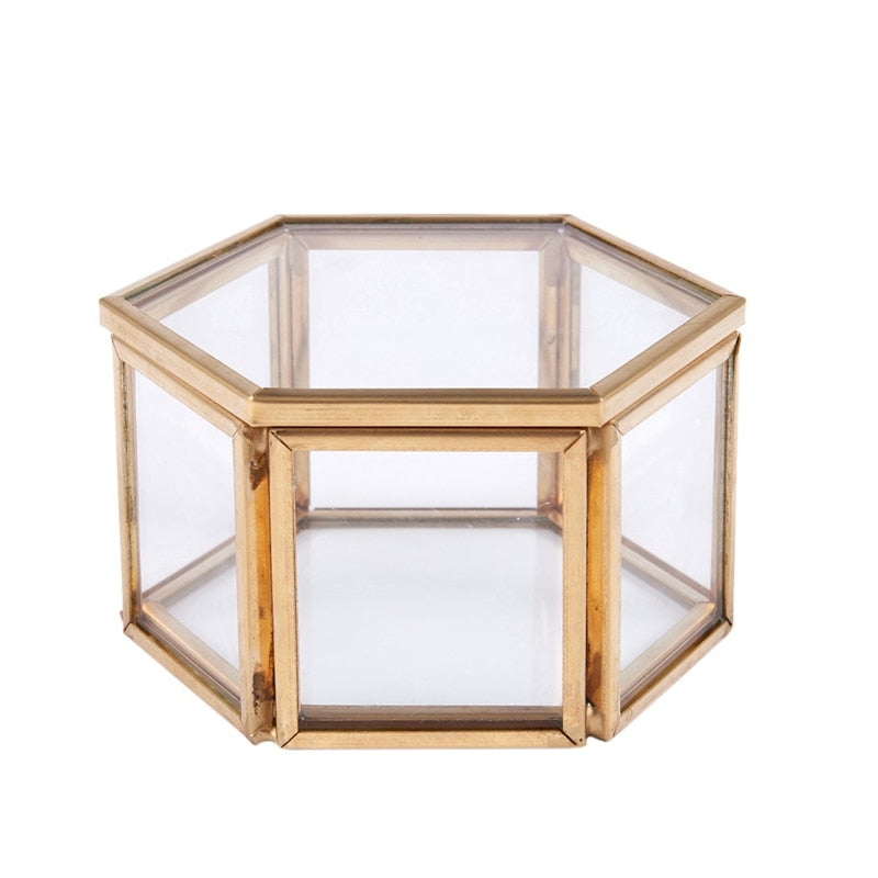 Geometric Clear Glass Jewelry Box Jewelry Organizer Holder Tabletop Succulent Plants Container Home Jewelry Storage - Shopeasywear