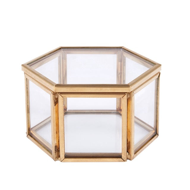 Geometric Clear Glass Jewelry Box Jewelry Organizer Holder Tabletop Succulent Plants Container Home Jewelry Storage - Shopeasywear