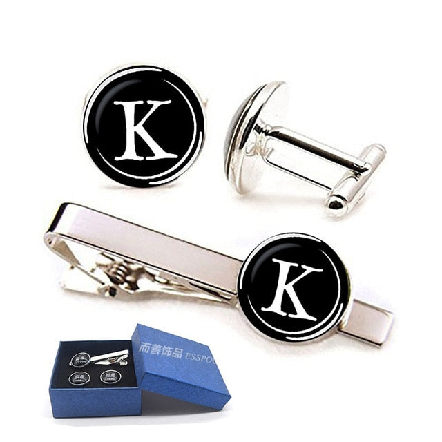 26 Letter A-Z Cufflinks and Tie Clip Set - Shopeasywear