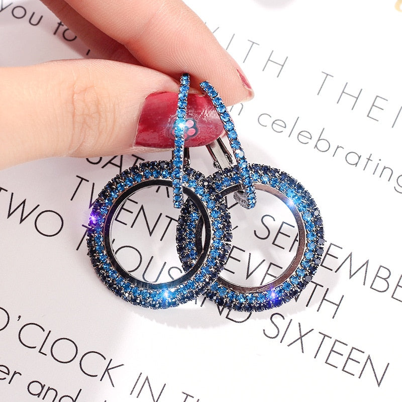 New Silver Circle Crystal Earrings - Shopeasywear