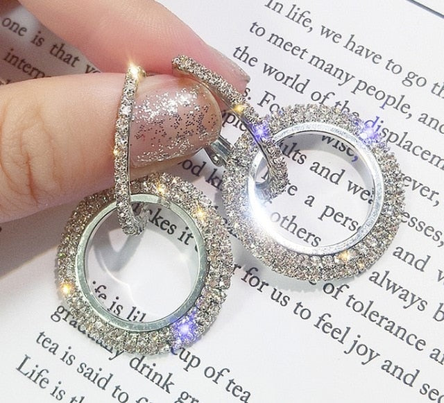 New Silver Circle Crystal Earrings - Shopeasywear
