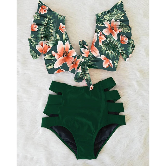 2020 New Double Shoulder Ruffle Bikini Set