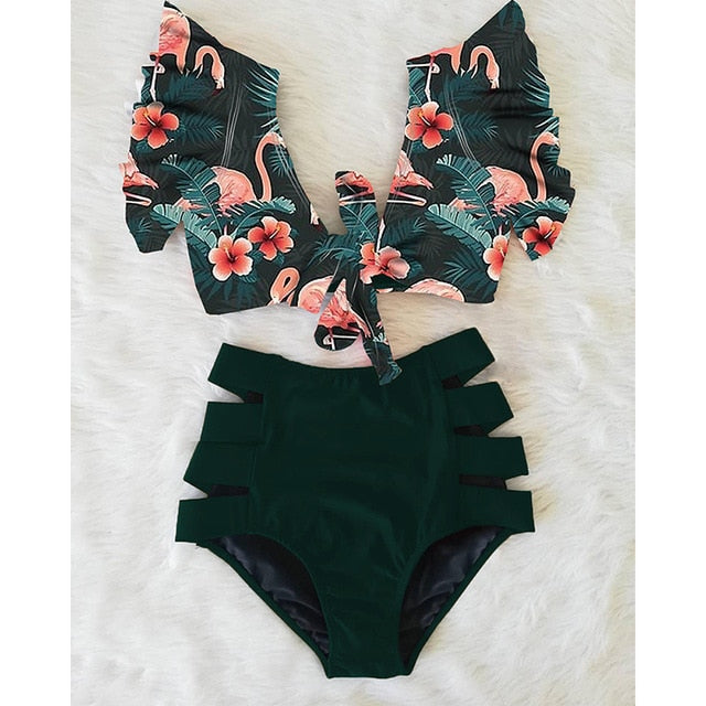 2020 New Double Shoulder Ruffle Bikini Set