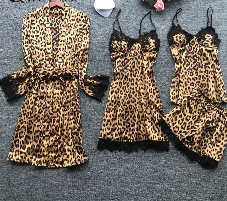 Leopard Print Silk Pajamas for Women