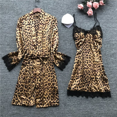 Leopard Print Silk Pajamas for Women