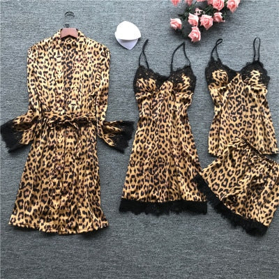 Leopard Print Silk Pajamas for Women