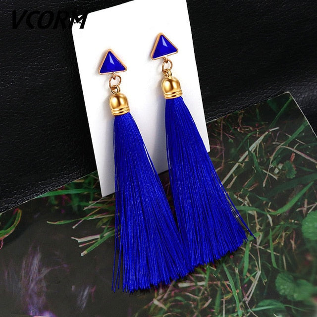 Tassel Crystal Long Drop Earrings for Women