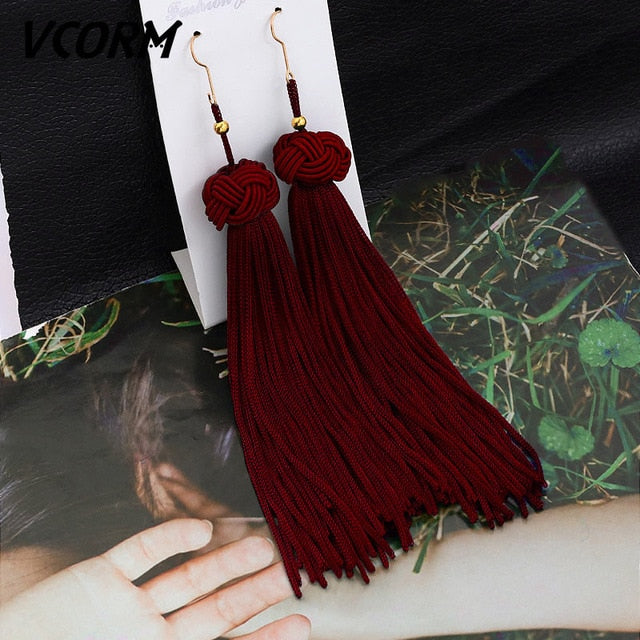 Tassel Crystal Long Drop Earrings for Women