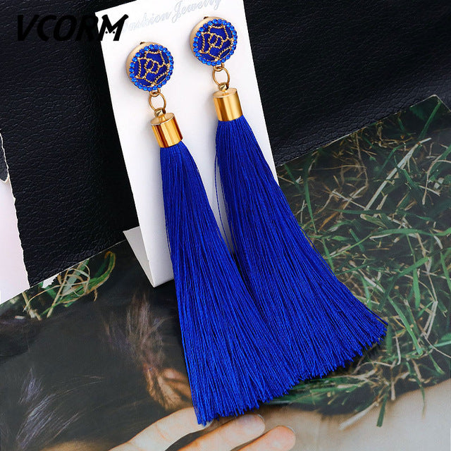 Tassel Crystal Long Drop Earrings for Women