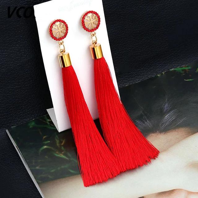 Tassel Crystal Long Drop Earrings for Women