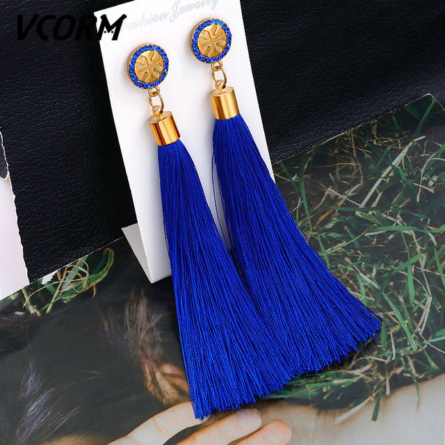 Tassel Crystal Long Drop Earrings for Women