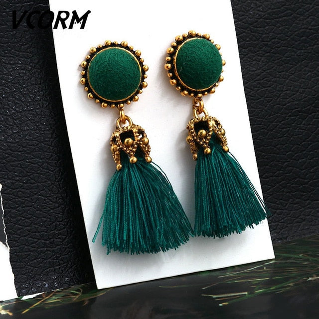 Tassel Crystal Long Drop Earrings for Women
