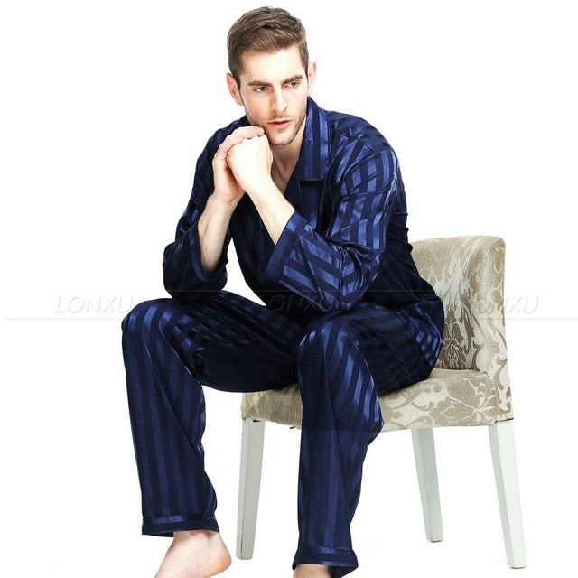 Mens Silk Satin Pajamas Set