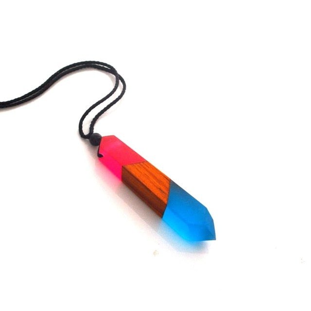 Vintage men & woman fashionable wood pendant necklace, woven rope