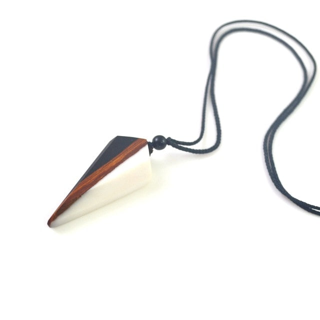 Vintage men & woman fashionable wood pendant necklace, woven rope