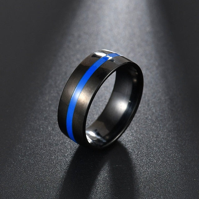 Stainless Steel Thin Blue Line Ring - Shopeasywear