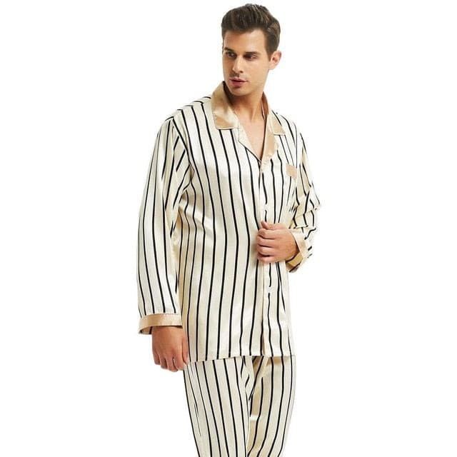 New Men's Silk Satin Pajamas Set