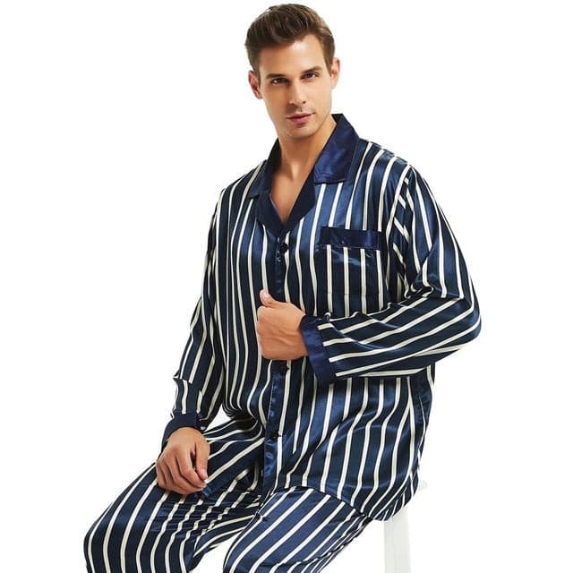 New Men's Silk Satin Pajamas Set