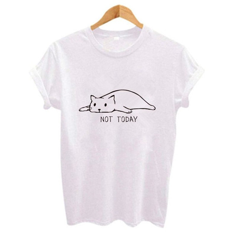 NOT TODAY Cute Cat Print Women T-Shirt - Shopeasywear