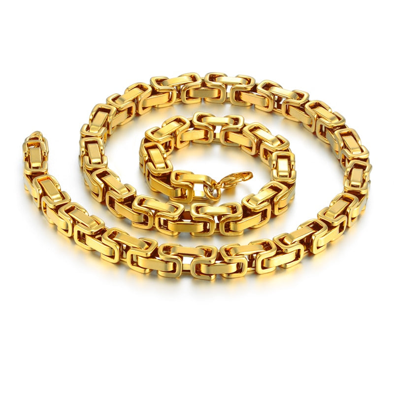 Hip Hop Men's Thick Gold Byzantine Chain Necklaces Male 8mm Gold Color Stainless Steel Chains For Men Jewelry 22" 26" 28" - Shopeasywear