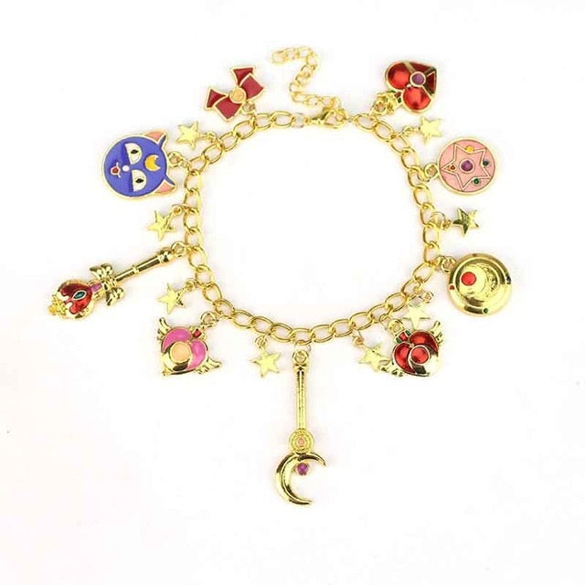 Cartoon Anime Sailor Moon Charm Bracelet Cardcaptor Sakura Flower Pearls Chain Wristlet Bangle Cosplay Gifts for Women Girl Kid - Shopeasywear