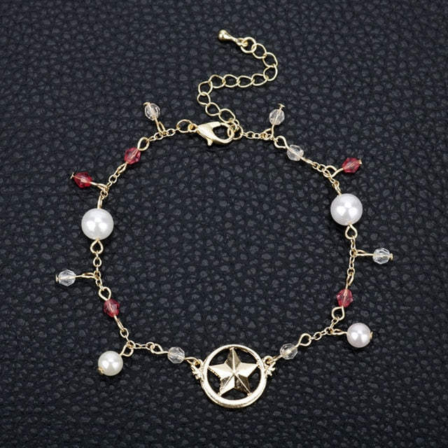 Cartoon Anime Sailor Moon Charm Bracelet Cardcaptor Sakura Flower Pearls Chain Wristlet Bangle Cosplay Gifts for Women Girl Kid - Shopeasywear