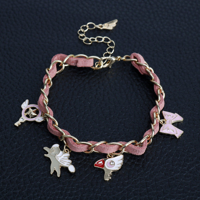 Cartoon Anime Sailor Moon Charm Bracelet Cardcaptor Sakura Flower Pearls Chain Wristlet Bangle Cosplay Gifts for Women Girl Kid - Shopeasywear