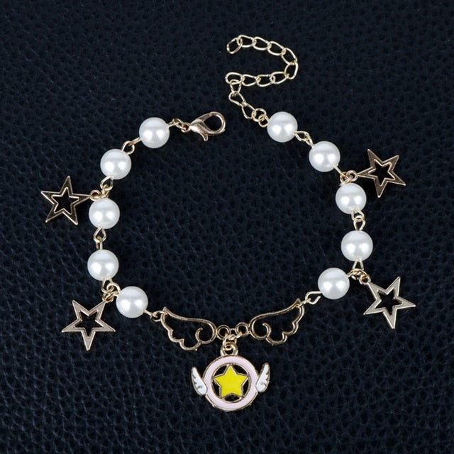 Cartoon Anime Sailor Moon Charm Bracelet Cardcaptor Sakura Flower Pearls Chain Wristlet Bangle Cosplay Gifts for Women Girl Kid - Shopeasywear