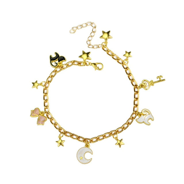 Cartoon Anime Sailor Moon Charm Bracelet Cardcaptor Sakura Flower Pearls Chain Wristlet Bangle Cosplay Gifts for Women Girl Kid - Shopeasywear