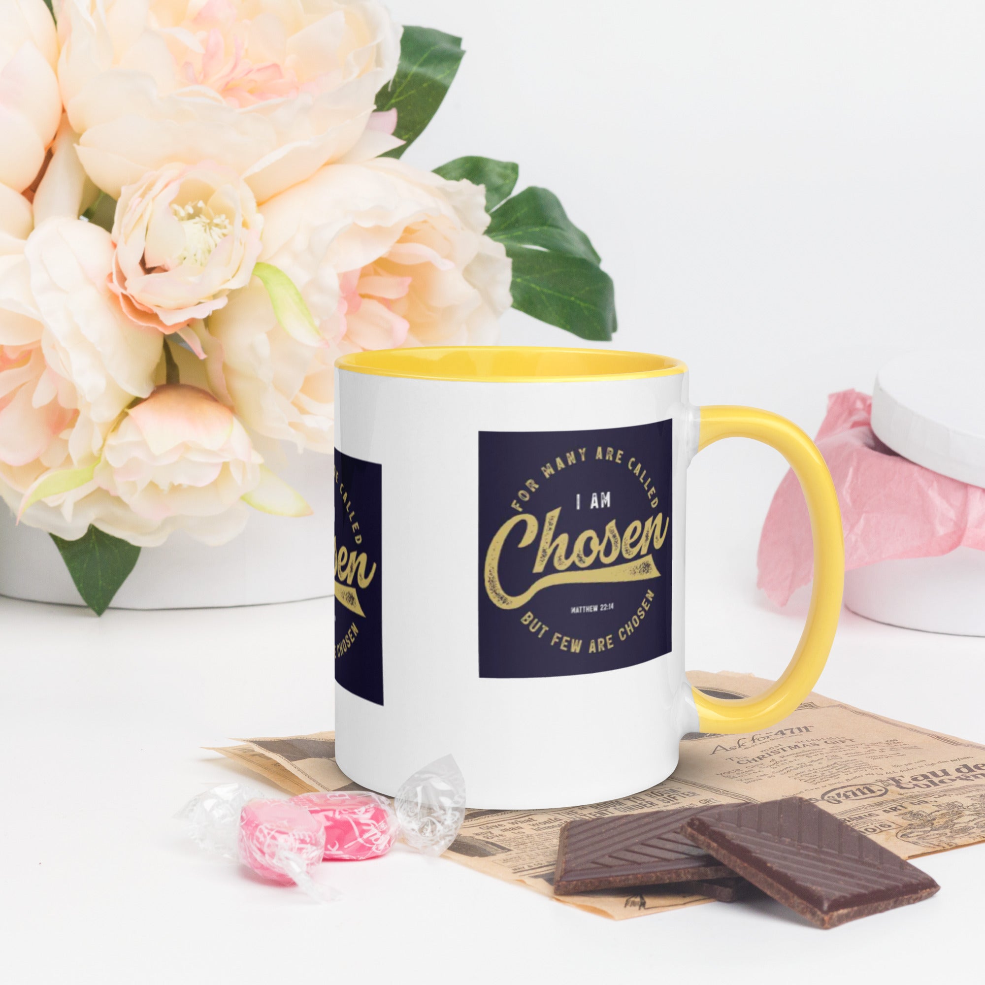 Custom Religious Coffee Mug with Color yellow gold  Inside